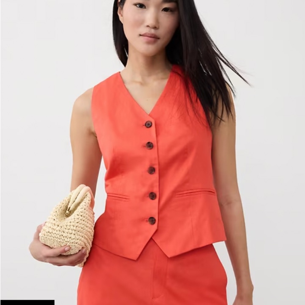 Vibrant Linen Orange Button-Up Vest